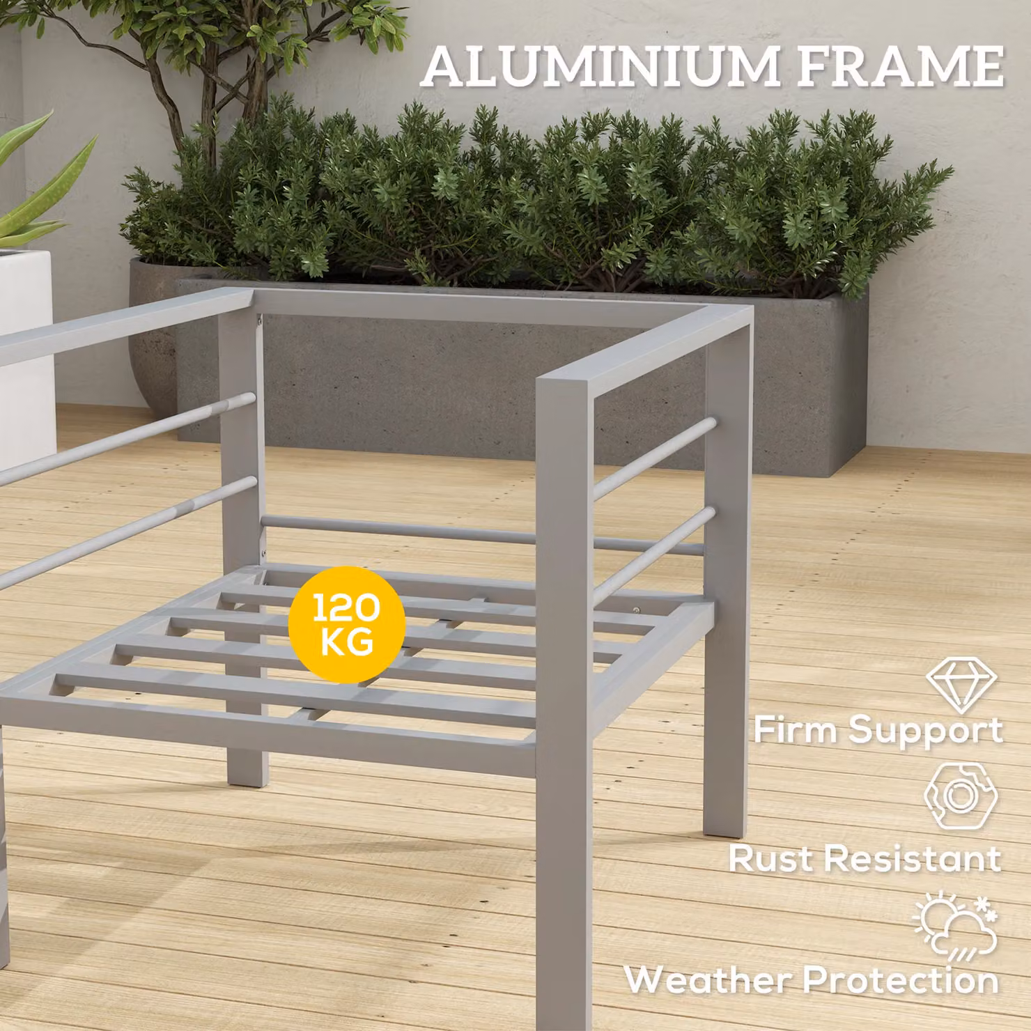 OUTSUNNY Aluminium Patio Armchair with Removable Grey Cushions – 5