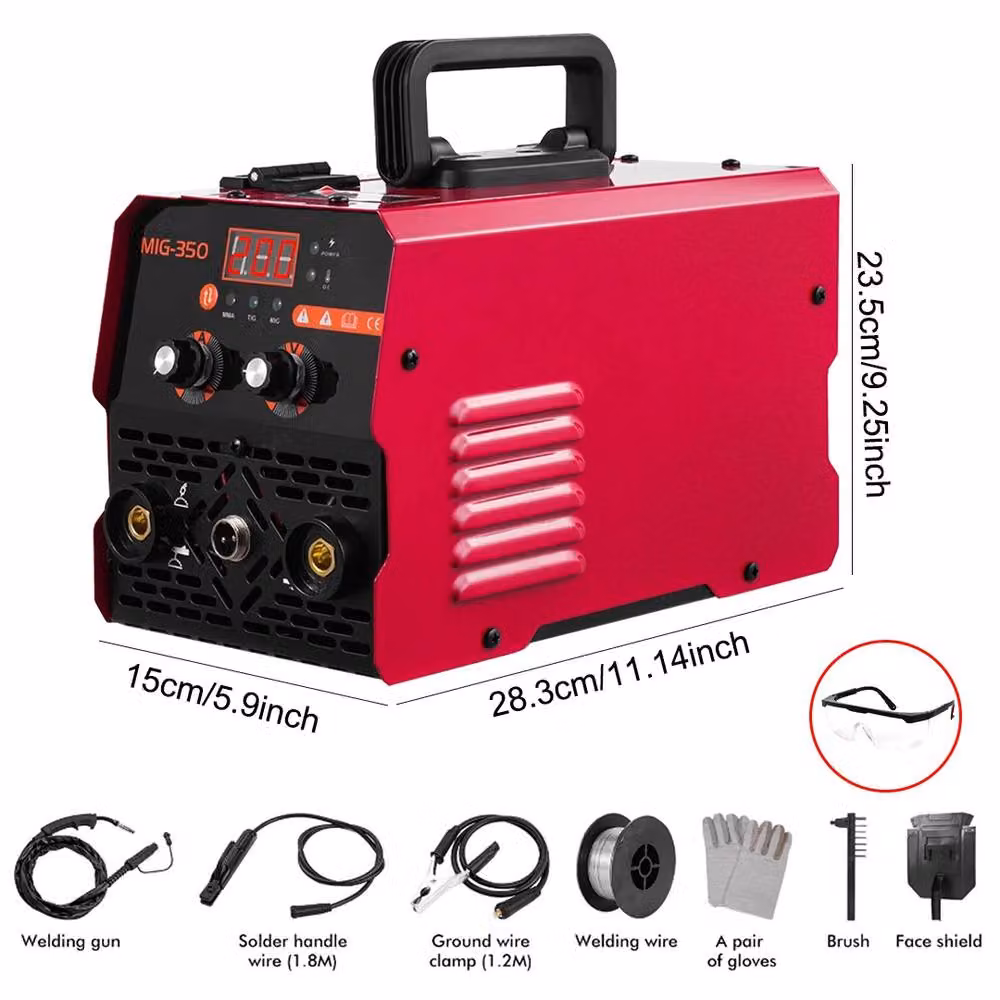 VOGREX 3-in-1 MIG Welder Inverter, 350Amp, 220V, MMA/TIG/MIG, Red – 2