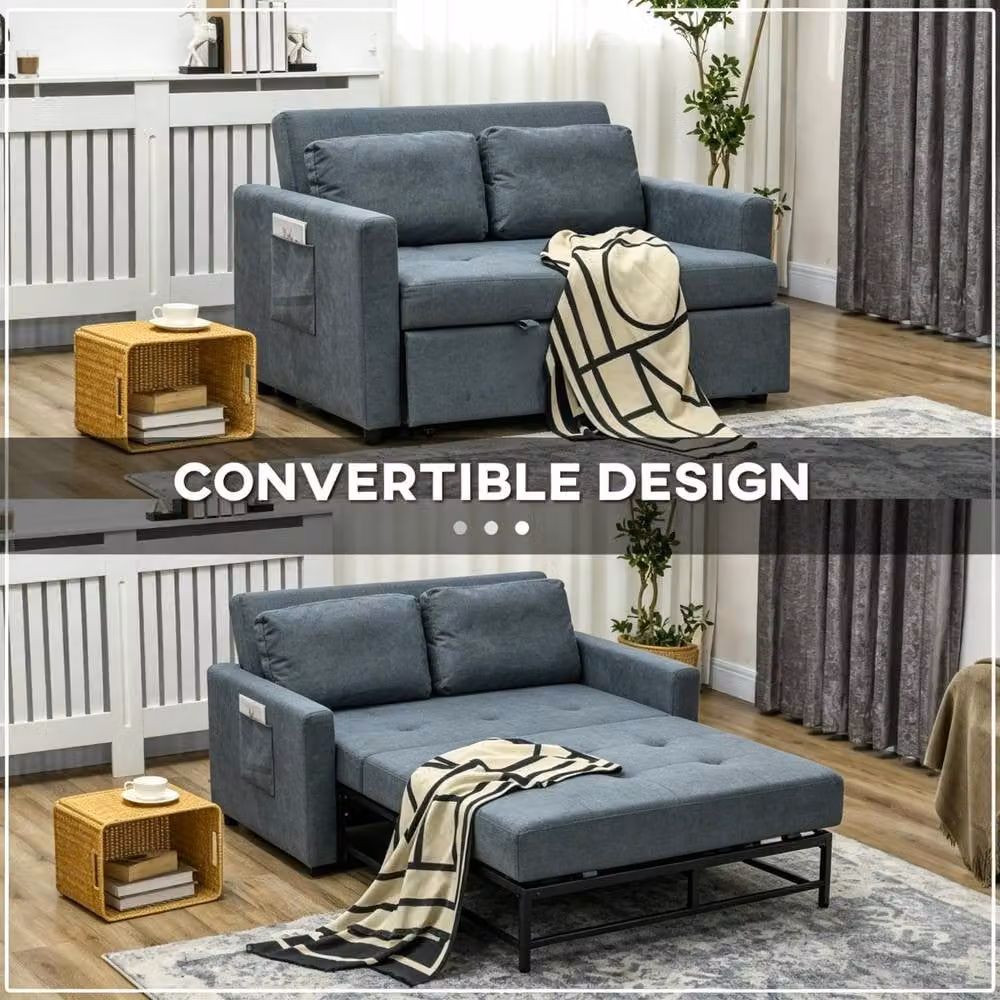 STILVORA 3-in-1 Modern Grey Fabric Sofa Bed with Pull-Out Frame, Solid Wood Frame and Scatter Cushions – 4