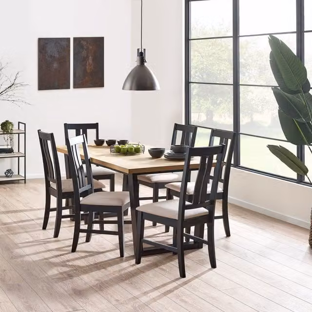 Julian Bowen Hilton Rectangular Dining Table and 6 Modern Dining Chairs in Black and Oak