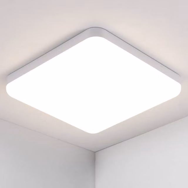 Goeco Square LED Ceiling Light, White, 32W, 4500K, IP54 Waterproof for Bathroom, W/D/H: 25 x 25 x 3 cm