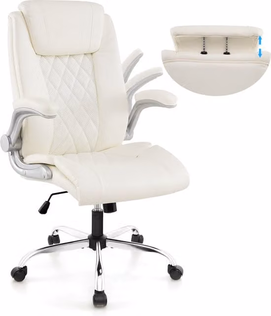 Costway Modern White Executive Office Chair with Headrest, Armrests and 360 Degree Swivel