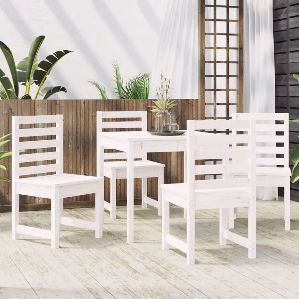 Berkfield Home 5 Piece Garden Dining Set in White Solid Pine Wood – 3