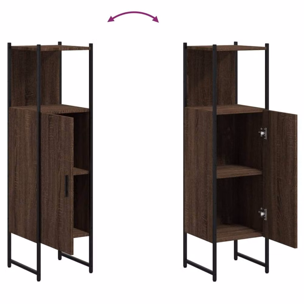 Berkfield Home Sturdy Brown Oak Bathroom Cabinet with Hinged Doors and Open Shelf, W/D/H: 33 x 33 x 120.5 cm – 3