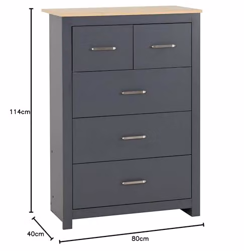 Seconique Portland 3+2 Drawer Chest in Grey – 3