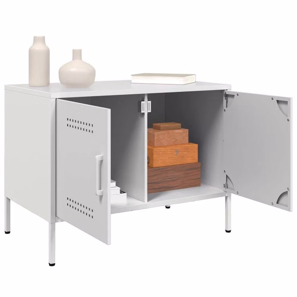 Berkfield Home Modern White Metal TV Cabinet W: 68 cm, D: 39 cm, H: 50.5 cm – 3