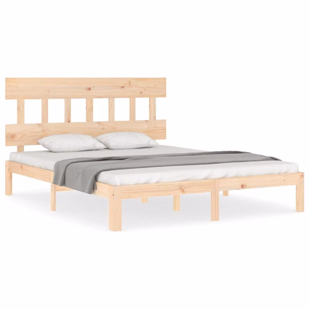 Berkfield Home Beautiful Solid Wood Pine Bed Frame in Beige, W/D/H: 160 x 200 x 81 cm – 2