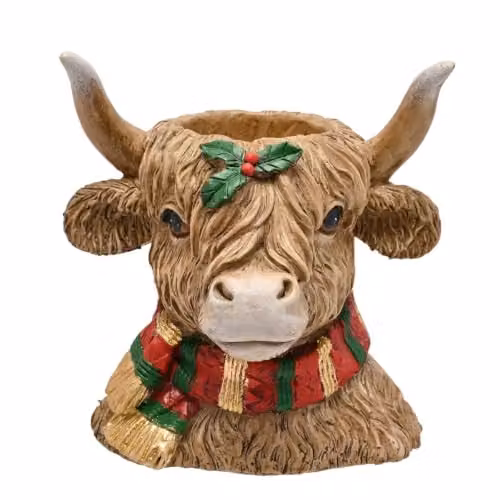 Barnardo's Highland Cow Design Decorative Tea Light Holder in Brown and Multicolour