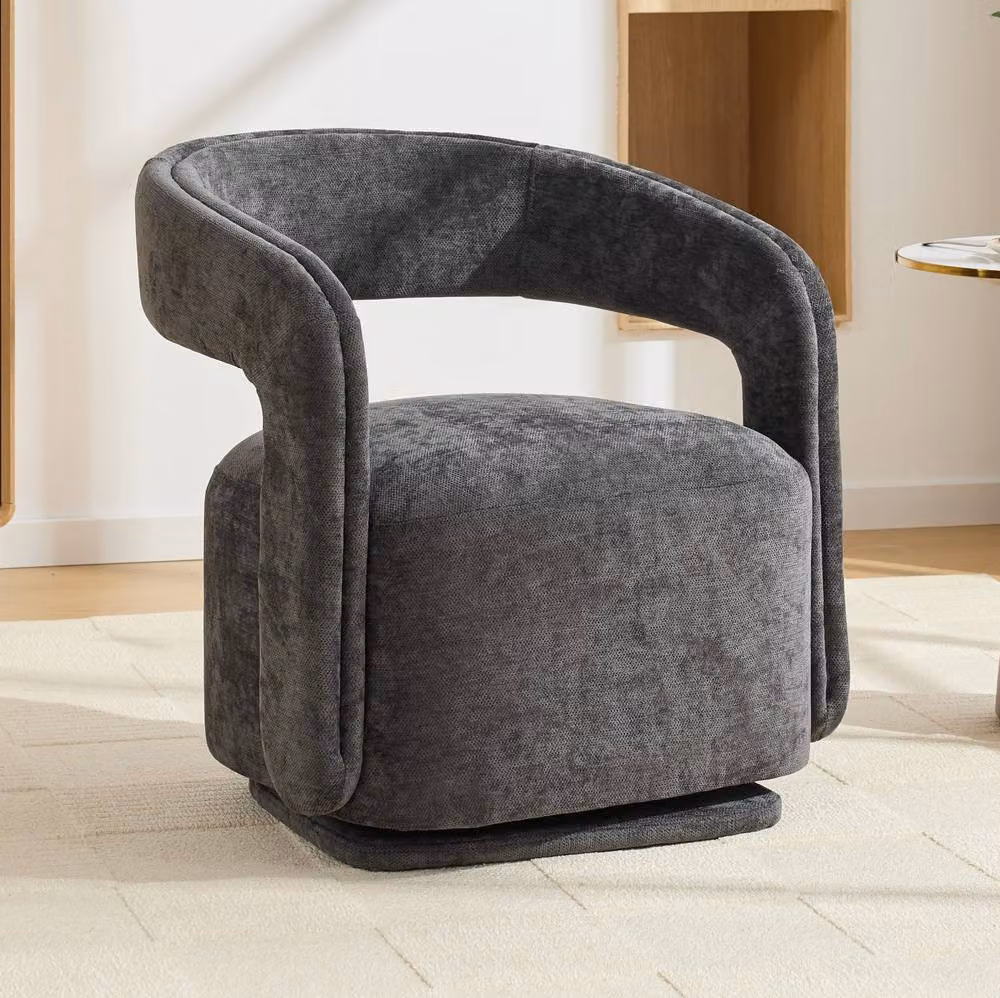 STILVORA Grey Chenille Tub Armchair with 360 Degree Swivel Base and Solid Wood Frame – 2