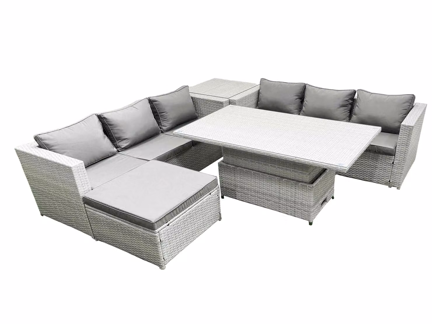 Fimous Rattan Garden Furniture Set in Grey with 3-Seater Sofa, Coffee Table and Ottoman – 2