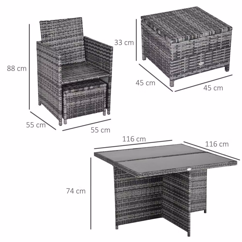 Wyld Haus Noco Grey 9 Piece Rattan Outdoor Dining Set with Square Glass Table – 4