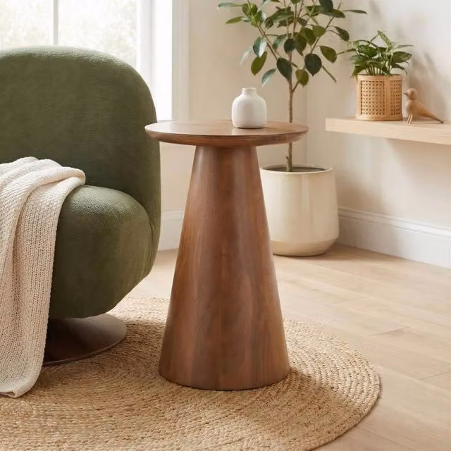 FurnitureboxUK Etna Round Acacia Wood Side Table in Brown