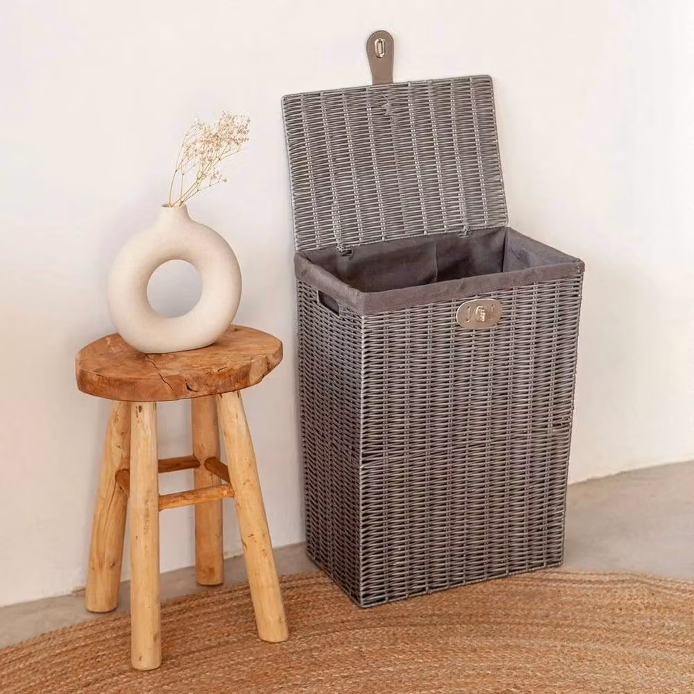 FLAVORA Medium Grey Wicker Lidded Laundry Hamper W/D/H: 38.5 x 48.5 x 38.5 cm – 3