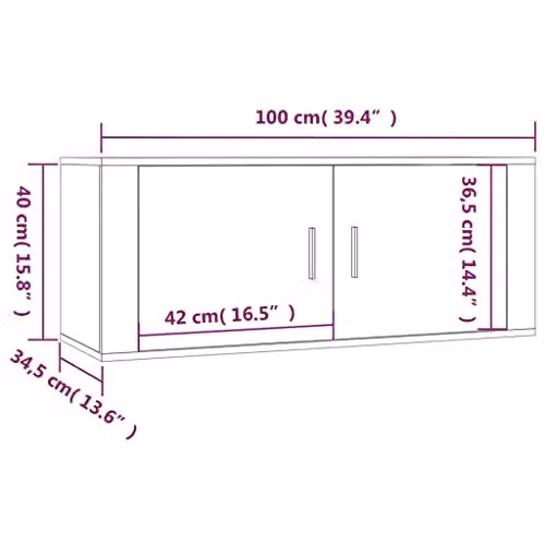 vidaXL Modern Wall Mounted TV Cabinet in Smoked Oak, W: 100 cm, D: 34.5 cm, H: 40 cm – 3