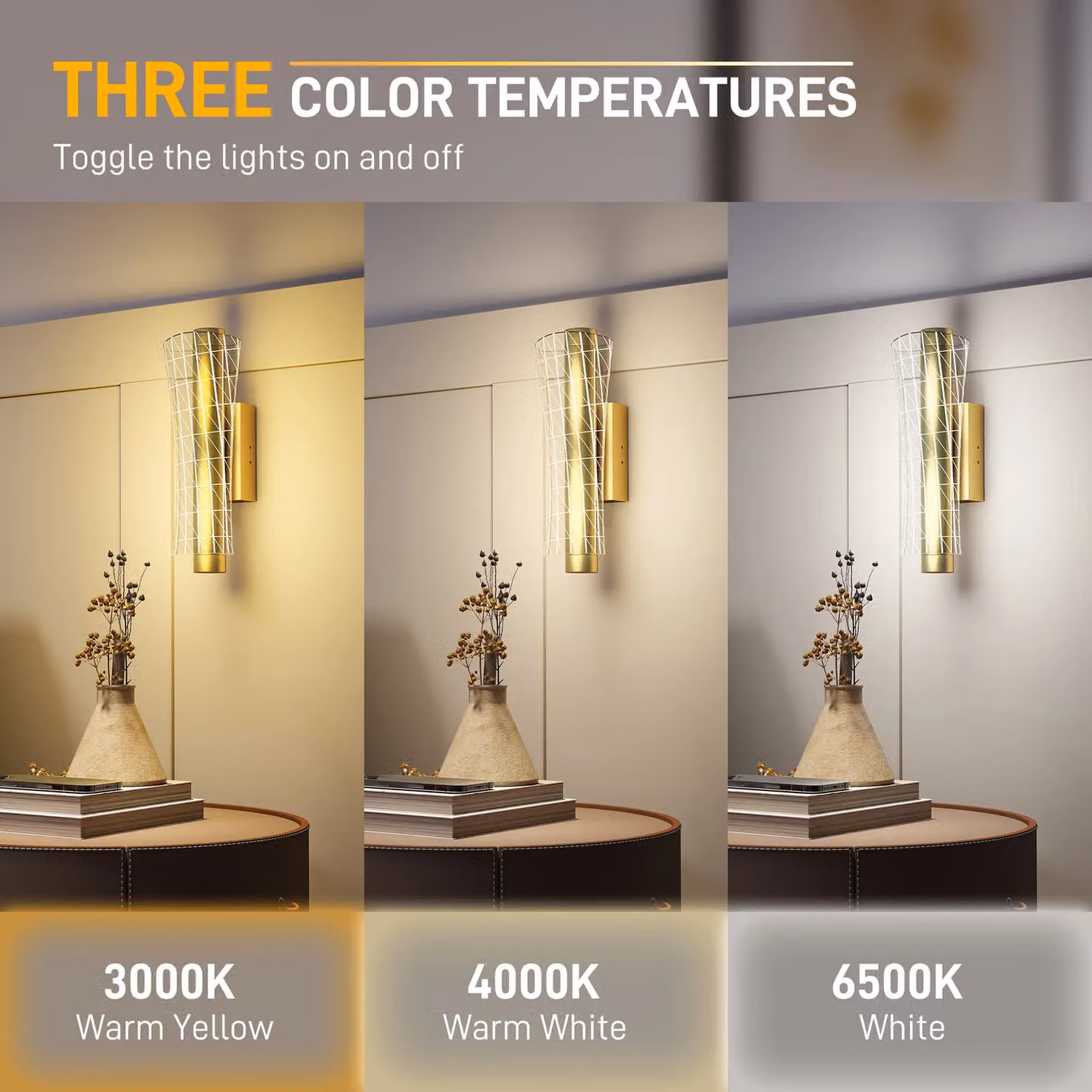 HOMCOM Set of 2 Modern LED Geometric Wall Lamps in Gold/Brass – 4