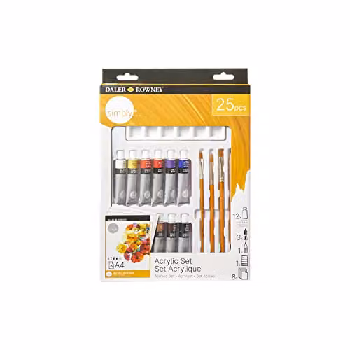 Daler-Rowney Simply Acrylic Paint Technique Set, 25 Pieces, Multicolour