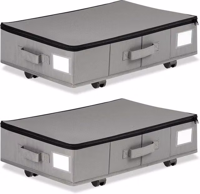 NESTLUNE 2-Piece Fabric Underbed Storage Boxes with Lids in Grey – 1