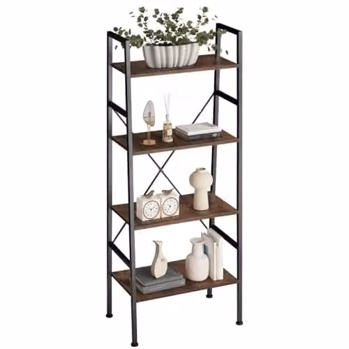 tectake Newcastle 4-Tier Ladder Shelf with Open Back Design in Brown