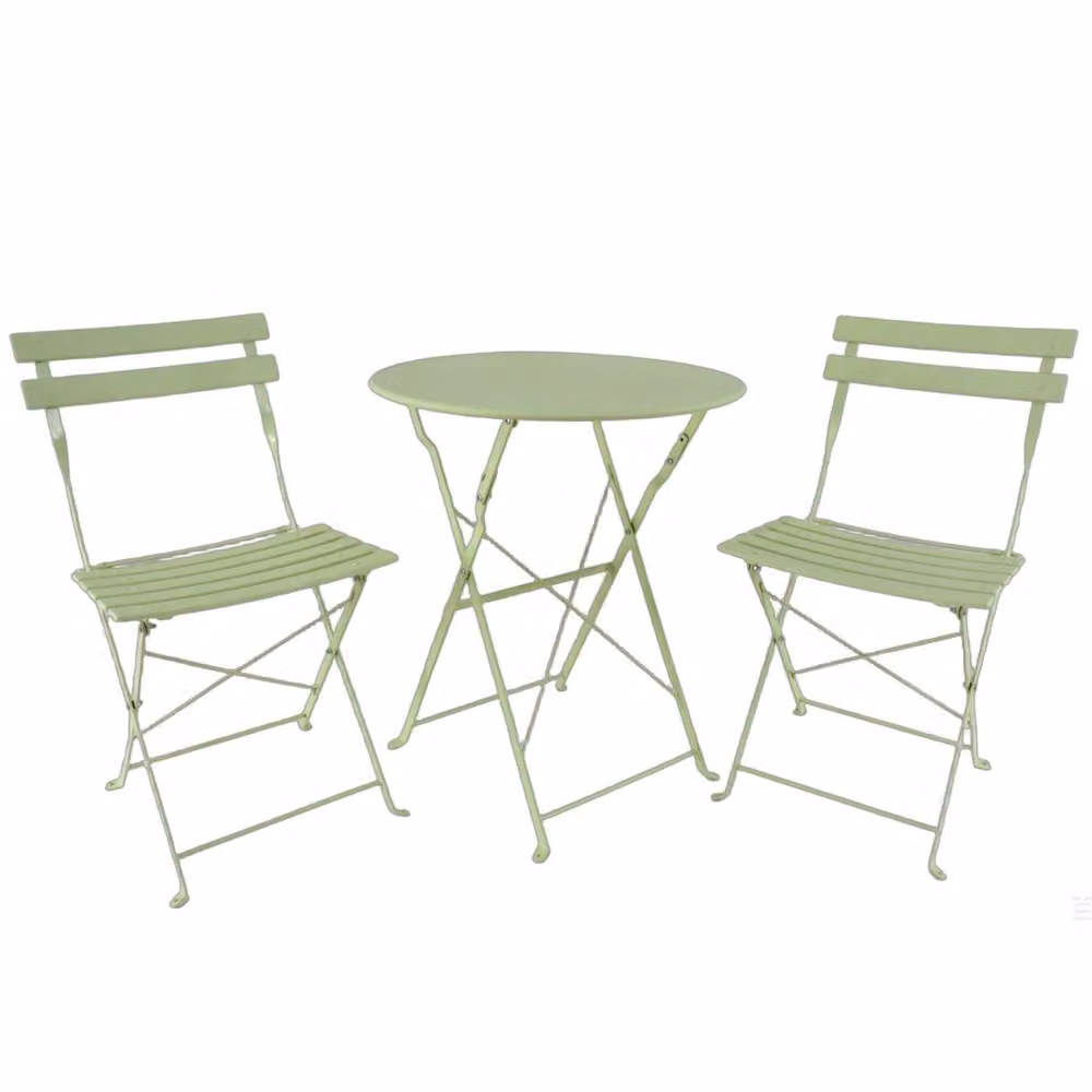 Home Source Bistro Set Outdoor Garden Furniture with Table and 2 Chairs in Green Metal – 3