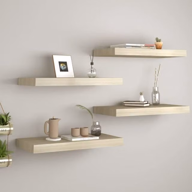 Berkfield Home Set of 4 Floating Wall Shelves in Brown Oak MDF, W: 50 cm, D: 23 cm, H: 4 cm – 1