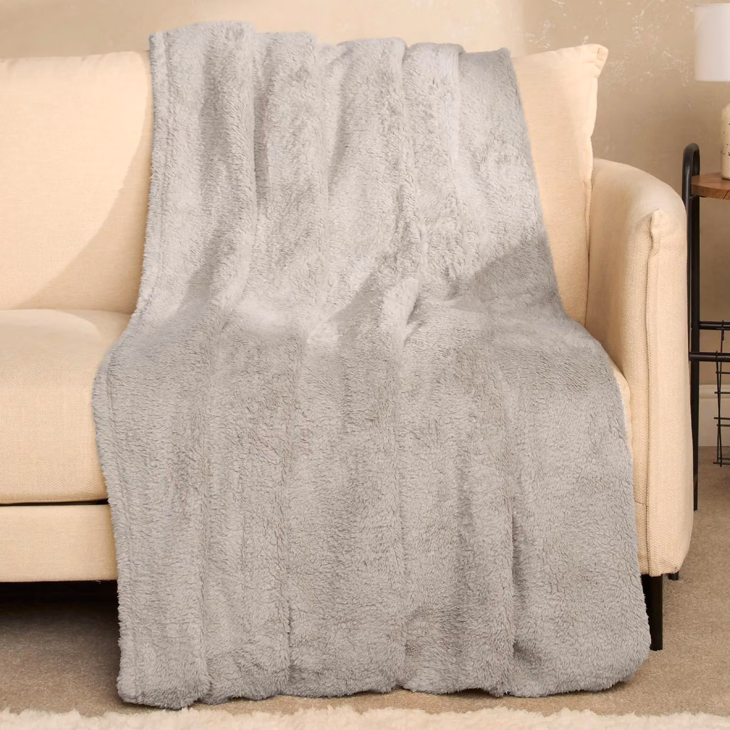OHS Large Plain Teddy Fleece Throw Blanket in Silver/Grey, W/D/H: 150 x 200 cm – 2