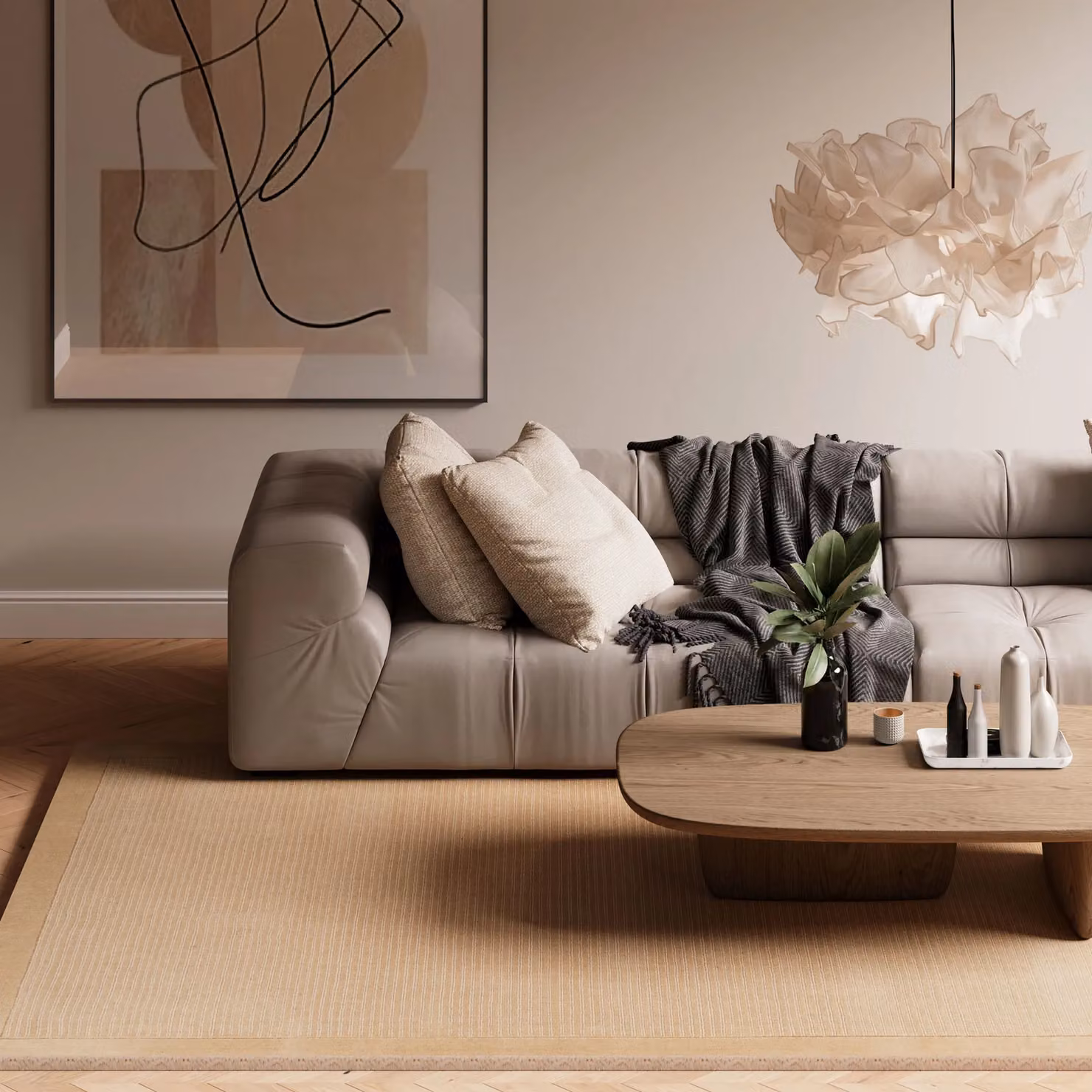 Kukoon Natural Wool Hand-Tufted Plush Pile Living Area Rug in Beige, W: 190 cm, D: 280 cm – 2
