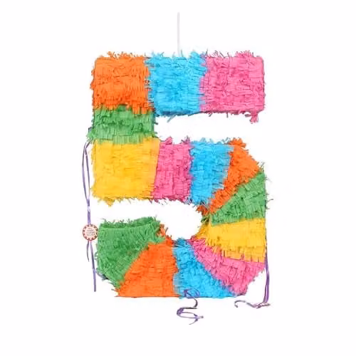 Fax Potato Number 5 Pop-Out Piñata Set with Pink Stick and Blindfold, Multicolour Cardboard Party Decoration – 1
