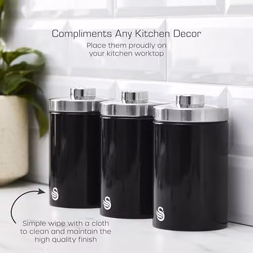 Swan Townhouse Set of 3 Airtight Stainless Steel Storage Canisters in Black – 5