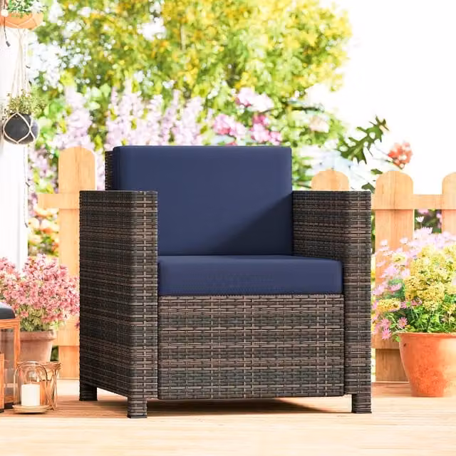 Outsunny Modern Blue and Grey Rattan Garden Single Sofa Armchair with Galvanised Steel Frame