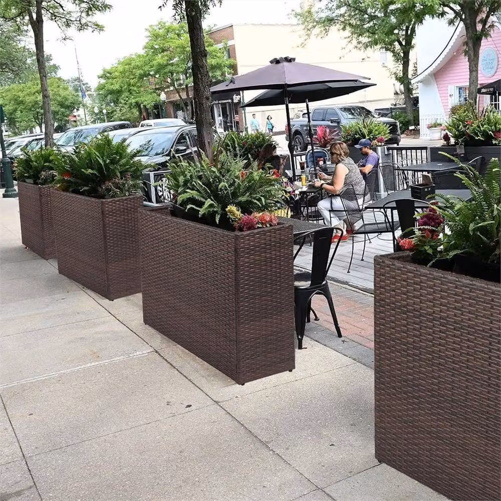 NESTLUNE Brown Large Rectangular Rattan Outdoor Floor Standing Planter Tub – 5