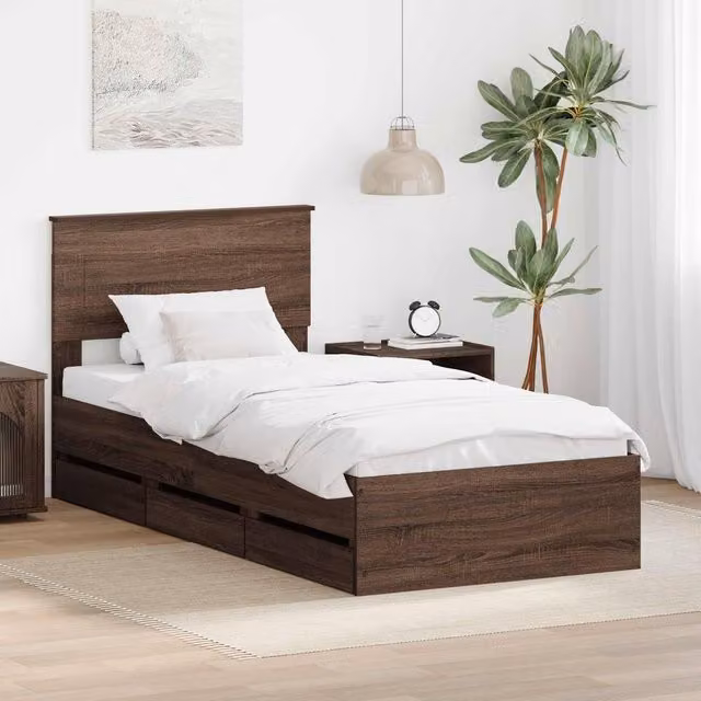 Berkfield Home Modern Bed Frame with Drawers in Brown Oak, Engineered Wood, W: 75 cm x L: 190 cm – 1
