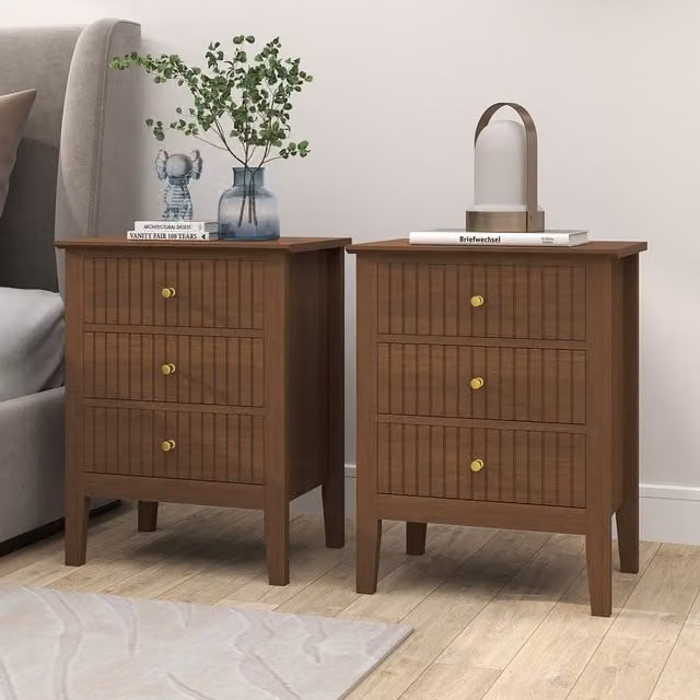Melody Maison Hales Dark Wood Range Pair of 3 Drawer Bedside Tables in Dark Brown – 1