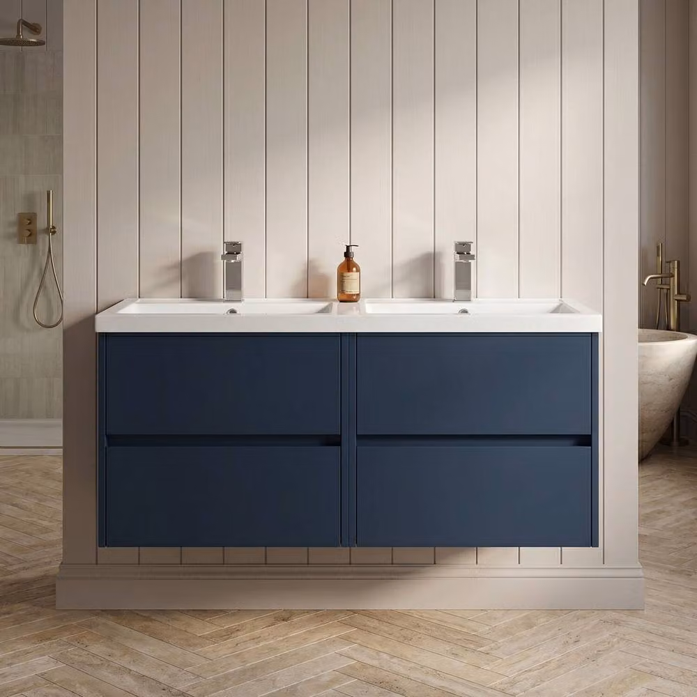 Balterley Chartley Contemporary 4 Drawer Wall Hung Vanity Basin Unit, Blue, W: 120 cm – 3