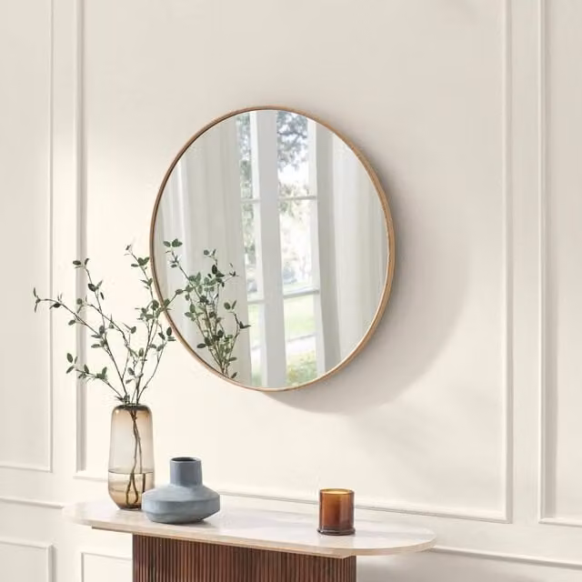 FurnitureboxUK Inga Round Oak Wood Wall Mirror in Light Brown, Diameter: 80 cm