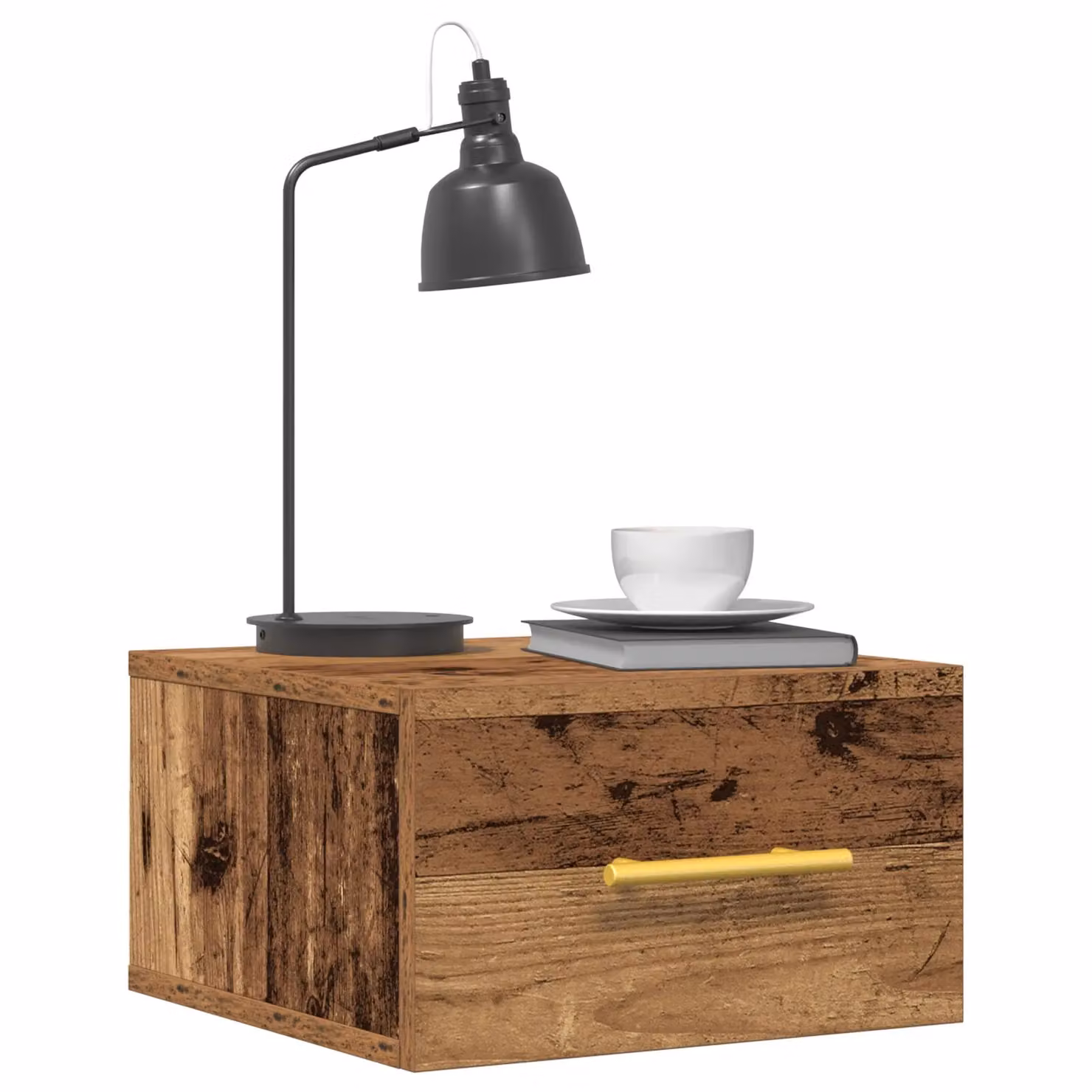 Berkfield Home Wall-Mounted Bedside Cabinet in Brown Old Wood, W/D/H: 35 x 35 x 20 cm – 3