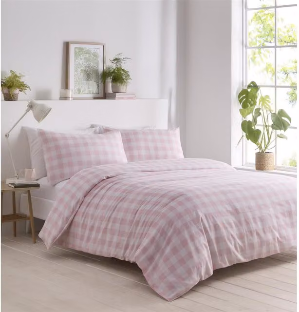 Rapport Pink Gingham Duvet Cover Set, 140 x 200 cm