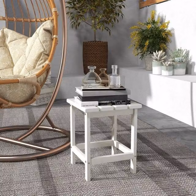 EONLION Square Coffee Table for Garden and Porch in White