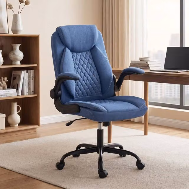 HOMCOM Blue Fabric Swivel Task Chair for Home Office with Armrests and Headrest