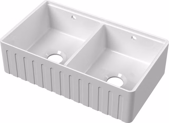 Balterley White Ceramic Fireclay Fluted Front Kitchen Sink Workstation with Grid, W: 79.5 cm, D: 46.0 cm, H: 22.0 cm – 1