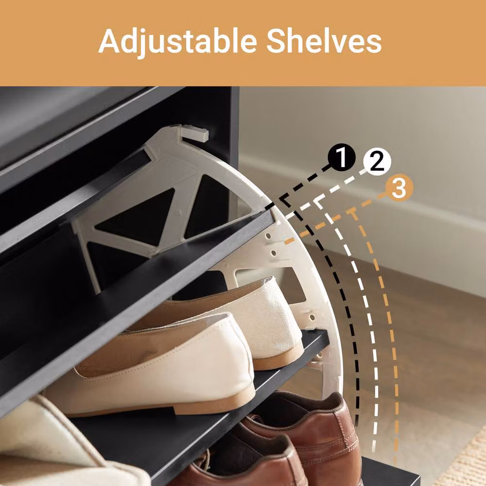 SoBuy Black Shoe Storage Bench with Synthetic Leather Seat Cushion – 4