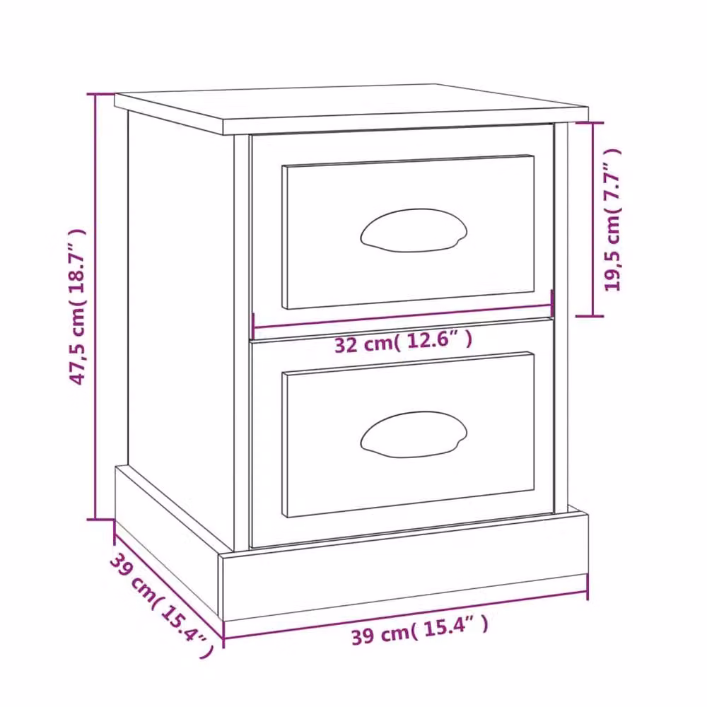 Berkfield Home Durable Bedside Cabinet in Smoked Oak Brown, W/D/H: 39 x 39 x 47.5 cm – 4