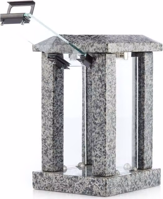 NOVECRAFTO Modern Square Stone Tealight Lantern in Grey for Garden and Terrace