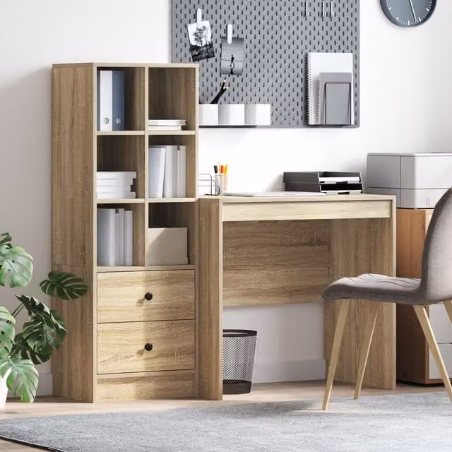 Berkfield Red Writing Desk with Storage in Sonoma Oak Engineered Wood W/D/H: 120 x 60 x 75 cm – 1