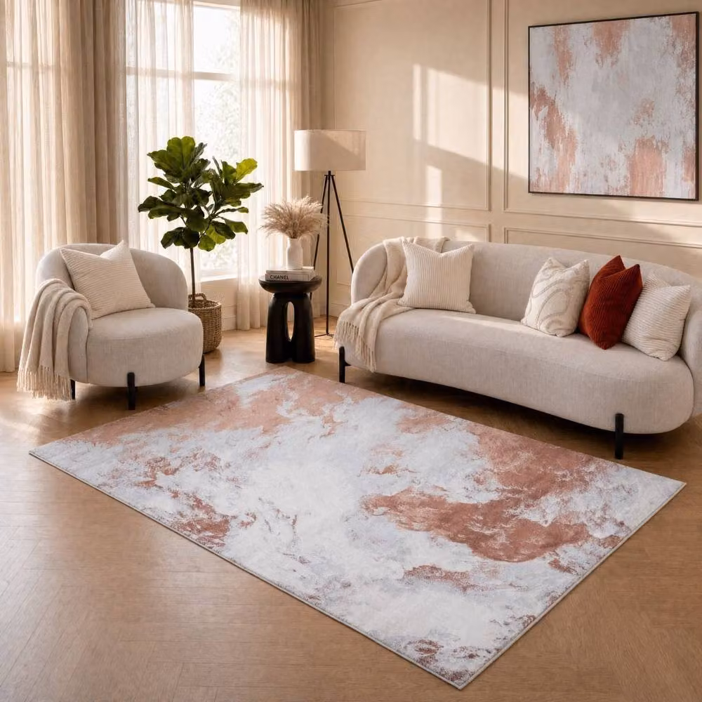 THE RUGS Elaris Stain Resistant Marble Rose and Light Grey Living Room Rug, W: 80 cm, L: 150 cm – 2