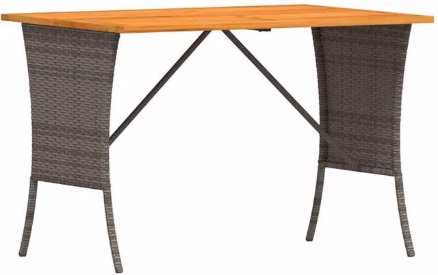 Berkfield Home Grey Poly Rattan Garden Table with Acacia Wood Top, W: 105 cm, D: 75 cm, H: 72 cm – 1