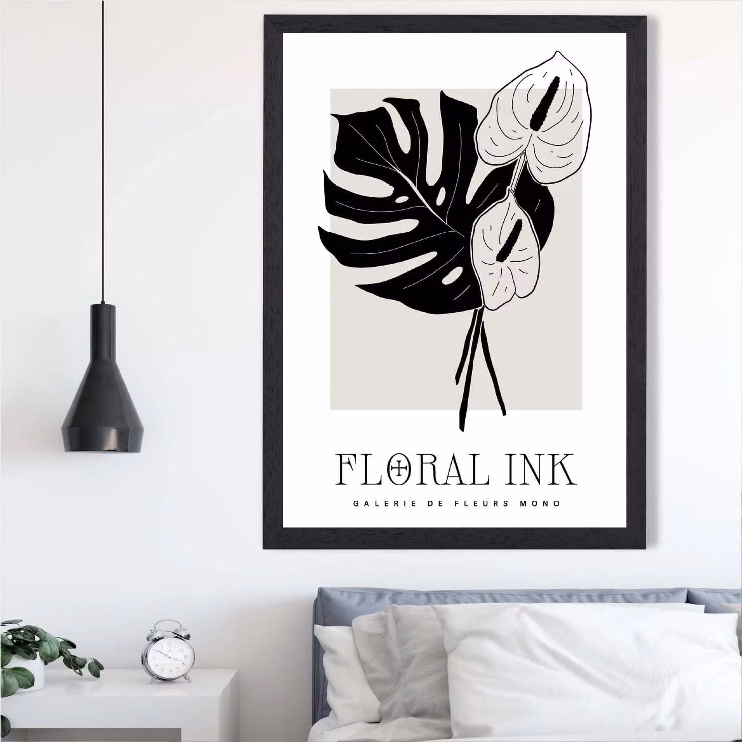 ARTZE Arum Lilies Black and Beige Floral Ink Sketch Framed Print, A3 – 2