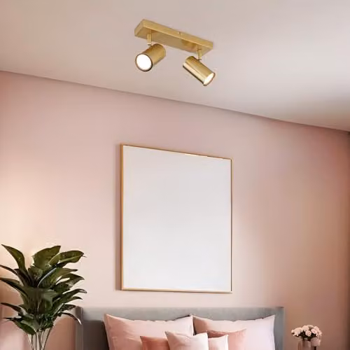 Globo Lighting Robby Twin Ceiling Spotlight in Gold/Brass with 2x GU10 Sockets, H x W x D: 12 x 26 x 6 cm – 3
