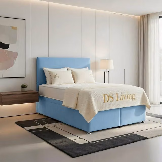 DS Living Prima Upholstered Divan Bed in Blue, W/D/H: 90 x 190 cm