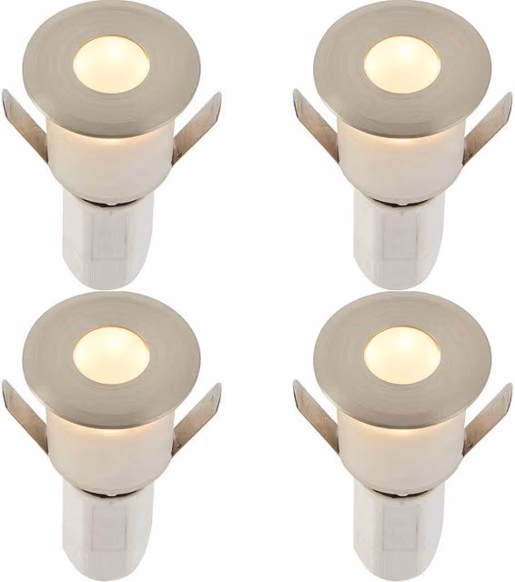 Loops 4 Pack Recessed Decking IP67 LED Guide Lights, 1.2W Warm White, Silver