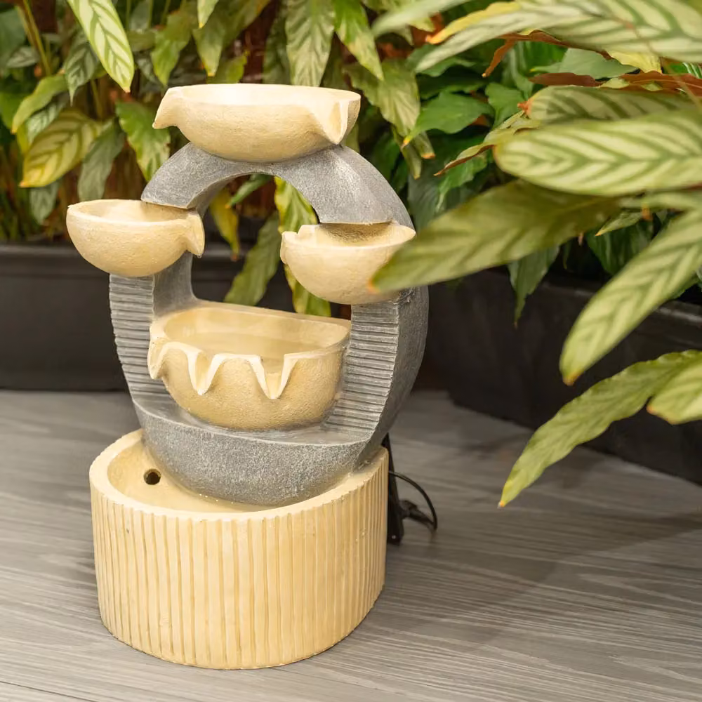 ValueLights Solar Powered Cascading Water Feature Fountain in Sand with Warm White LED Light, W/D/H: 29.0 x 19.5 x 42.0 cm – 4